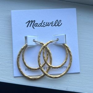 Madewell double hoops - hammered gold with sterling silver posts